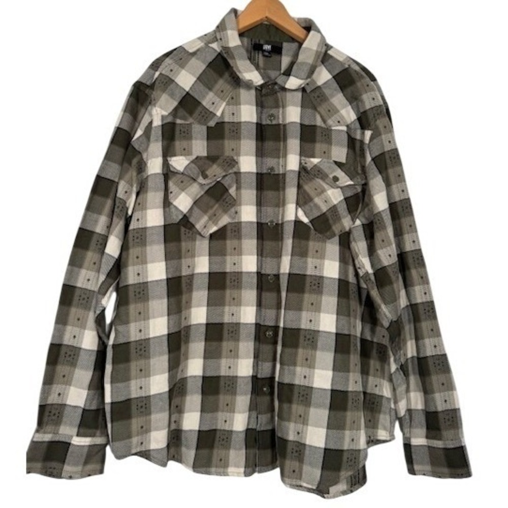 FRYE Plaid Western Shirt XXL Green White Brown Long Sleeve Button Up Men